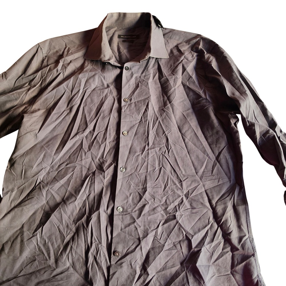 John Varvatos USA Mens Slim Fit Grey Micro Stripe Button Down Shirt 17 34/35